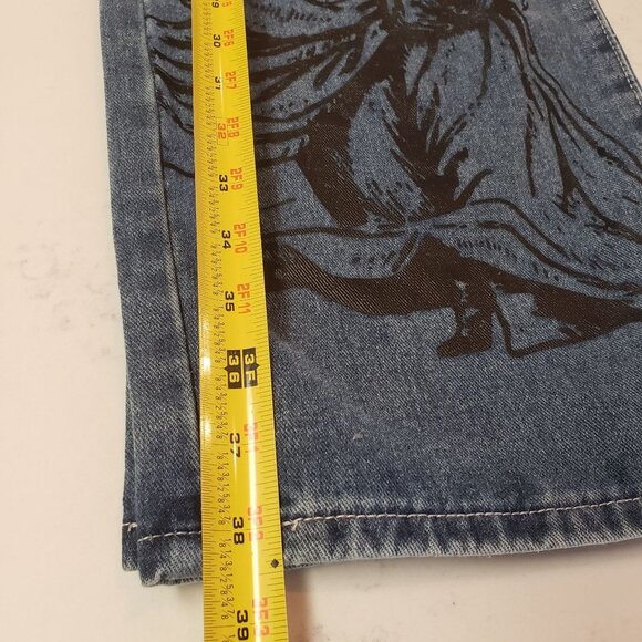 Woman's Madona Print Wide leg jeans size 3 street wear graphic print blue‎ black - Picture 6 of 8